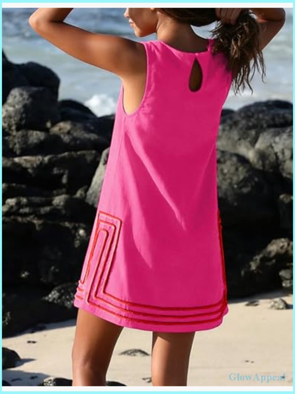 Sleeveless Boho A-Line Mini Dress Color Block Beach Coverup - Picture 2 of 7